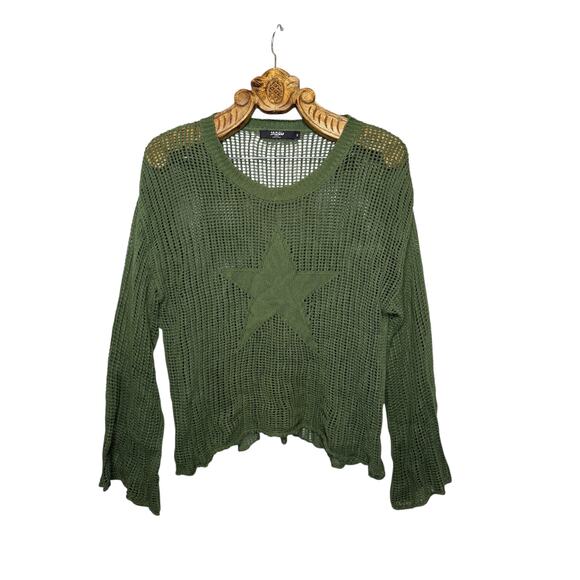 Jaded London Nebula Star Mesh Bell Sleeve Cotton Sweater Unisex Green Small - Picture 1 of 6